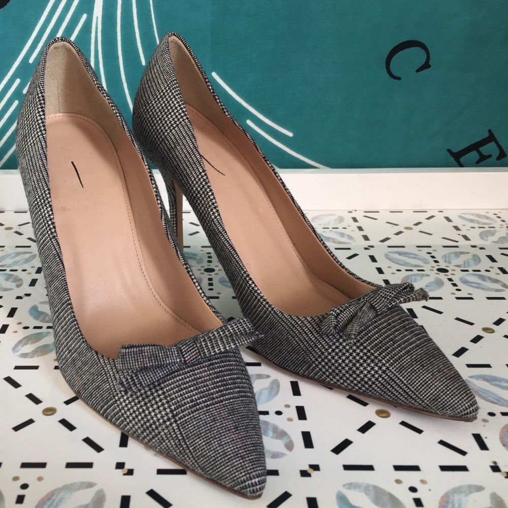 J. Crew Elsie gray plaid pumps with bow